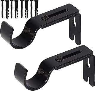 Boxdljh Premium Adjustable Curtain Rod Brackets 2 Pack - Heavy-Duty Black Wall Mount Holders for 1 Inch Rods, Rust-Resistant