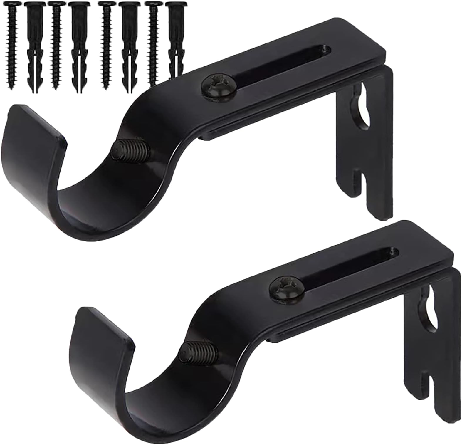 Premium Curtain Rod Brackets - 2 Pack Adjustable Wall Mounts, Curtain Rod Holders for 1 Inch Rod (Black)