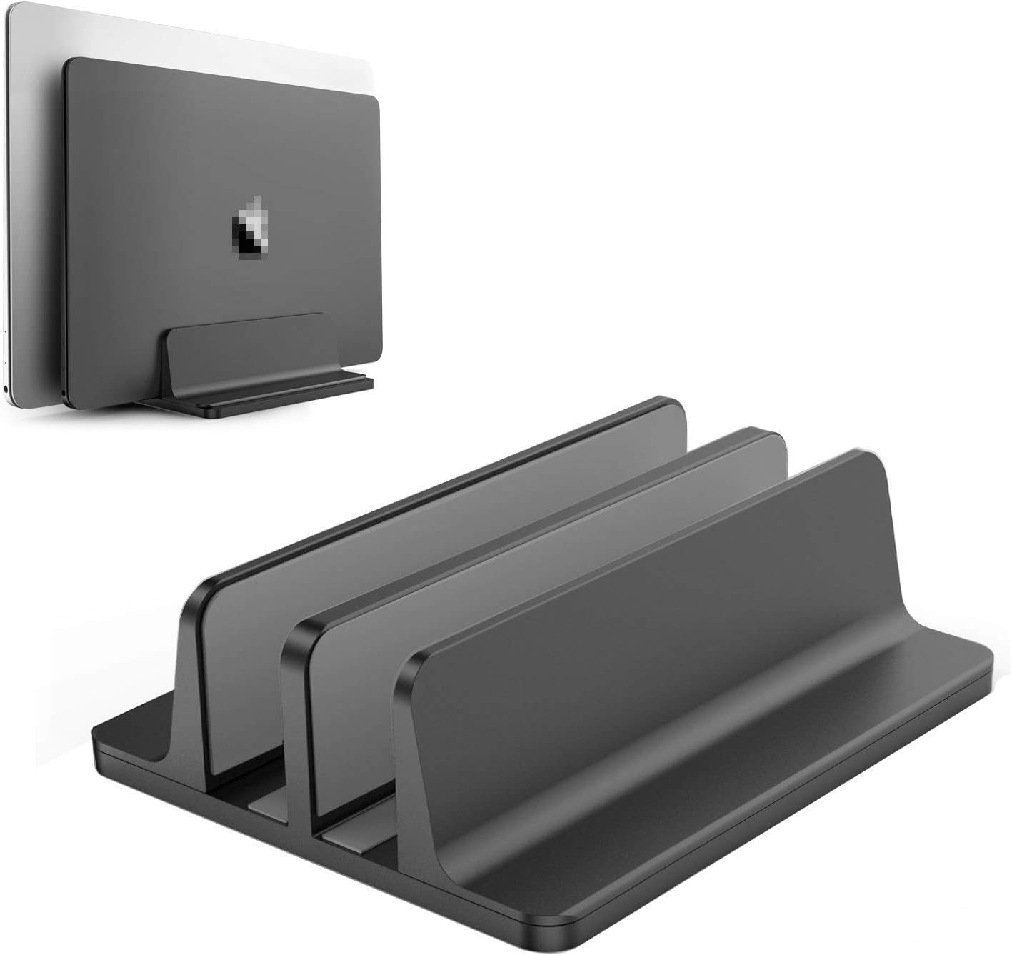 BECROWMEU Vertical Laptop Stand, Double Desktop Stand Holder with Adjustable Dock (Up to 17.3 inch), Fits All MacBook/Surface/Samsung/HP/Dell/Chrome book Black