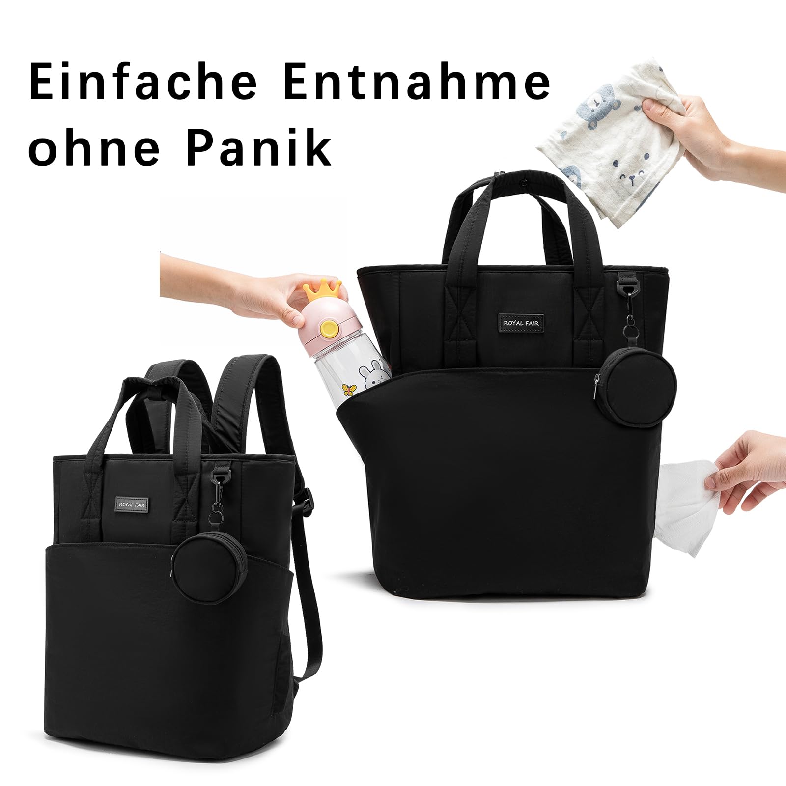 ROYALFAIR Baby Wickelrucksack Wickeltasche Rucksack mit tragbarer Wickelauflage, Windeltasche mit Fächern，Babytasche Multifunktional für Mama und Papa,Schnullerhalter und Kinderwagengurten.