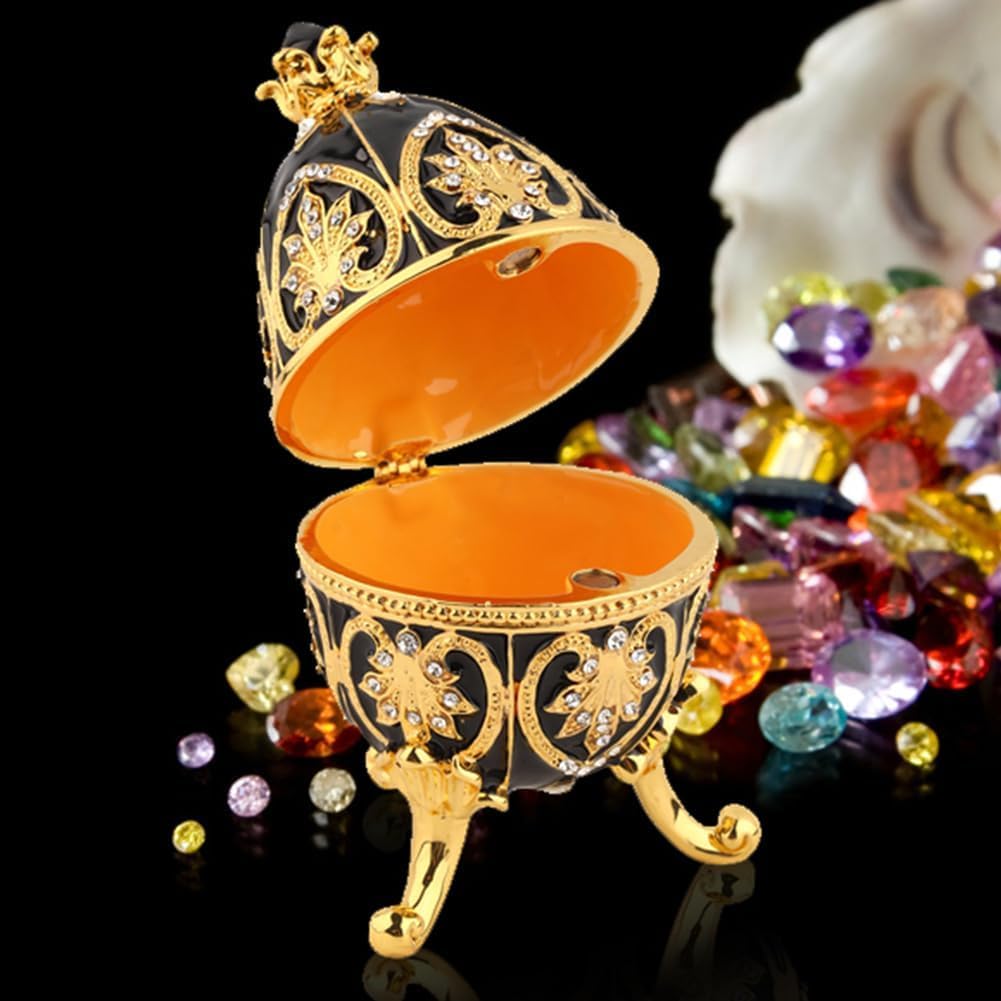 Huevo de Pascua Decorativo Estilo Fabergé, Esmaltado, Pintado a Mano, con Diamantes Brillantes, Caja para Tesoros, para Regalos y Decoración