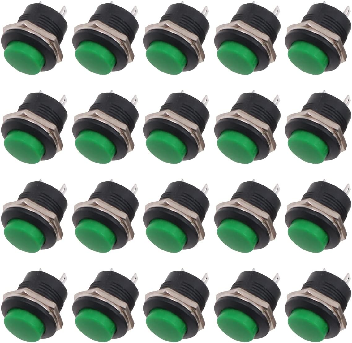 WANGCL 20PCS 16mm Momentary Push Button Mini Round Switch Self-Resetting Button 2Pins 3A 250V AC - Green