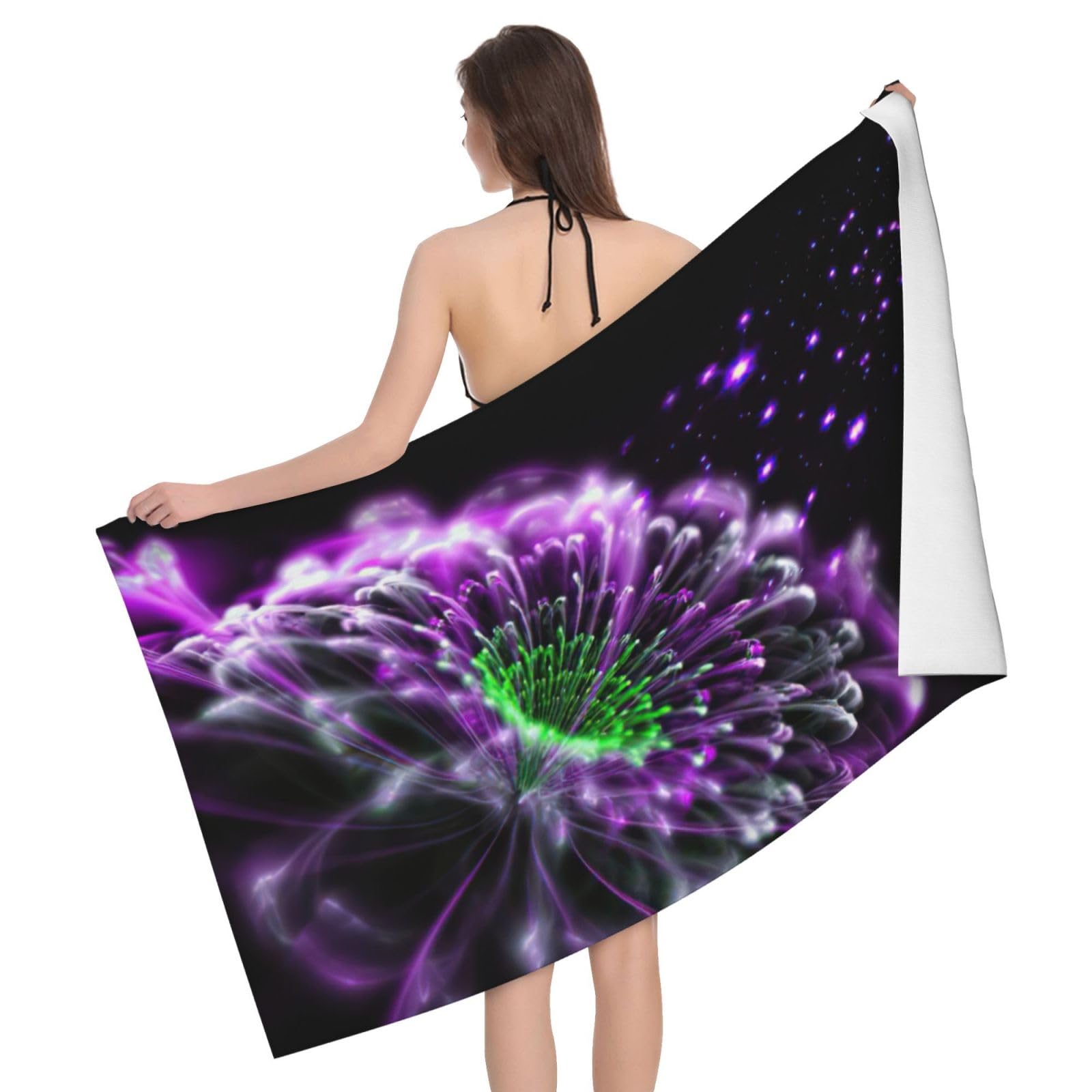 Cadeau personnalisé camping voyage serviette violette et verte adulte pour femme et homme