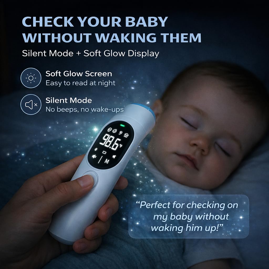Digitales Infrarot-Thermometer mit Bluetooth, 4-Modi-Temperaturscanner für Stirn und Ohr, Farbanzeige, für 3 Monate und älter