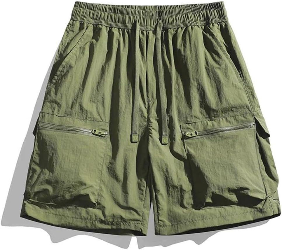 Men Summer Quick Dry Running Gym Beach Jogging Zipper Pocket Cargo Shorts