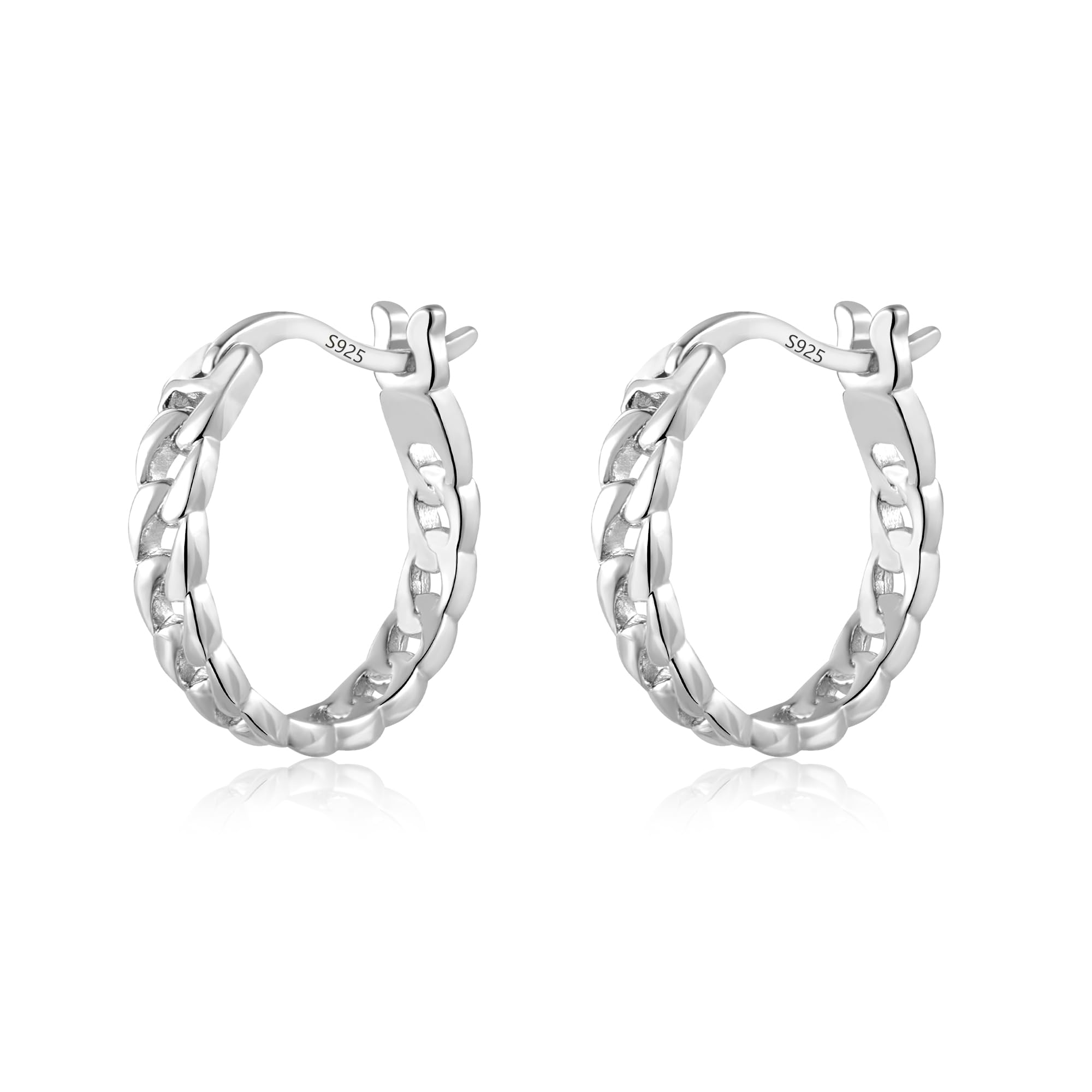Small Pearl Hoop Earrings for Women, Twisted Huggie Hoop Earrings with Tiny Pearls Chain Link Hoop Earrings Hypoallergenic Jewelry 16mm