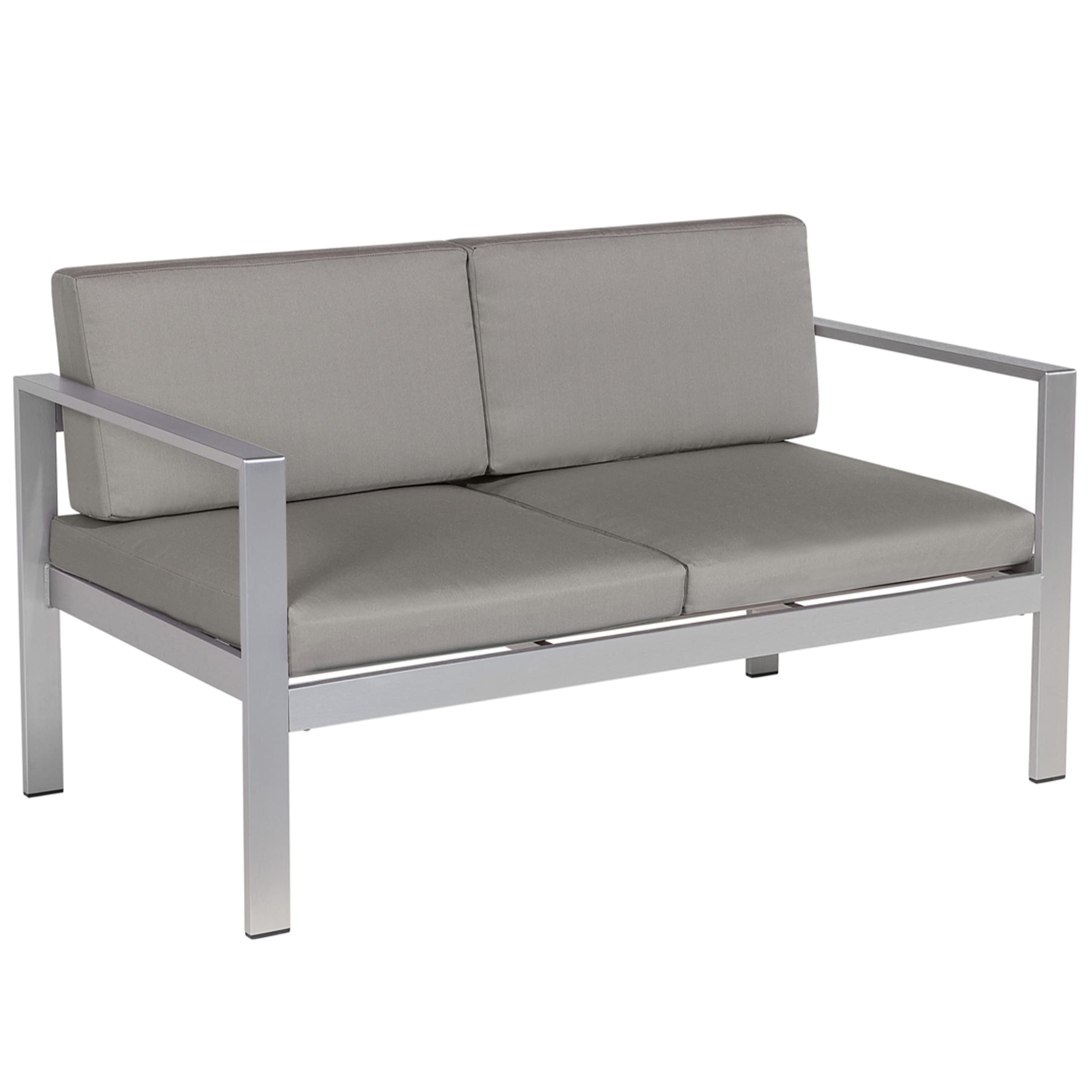 Beliani Divano Giardino 2 Posti Struttura in Alluminio Anodizzato Grigio Scuro con Cuscini