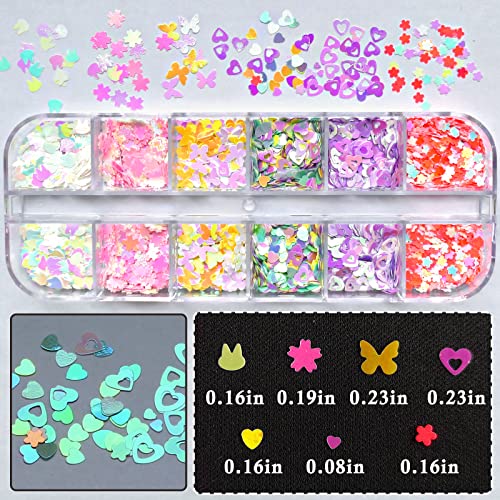 Addfavor 4 Boxes Nail Glitter Luminous Mermaid Chunky Glitter Flakes Fluorescent Mixed Shaped Flower Heart Star Nail Sequins Decals For Nail Art/False Eyelash Decor #TOP4
