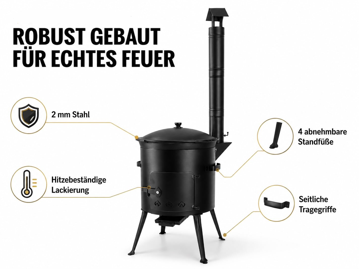 KRAVFT Utschak Kazan Ofen Ø36 cm mit Rohr – für Kazan 8–12 L Feuerstelle