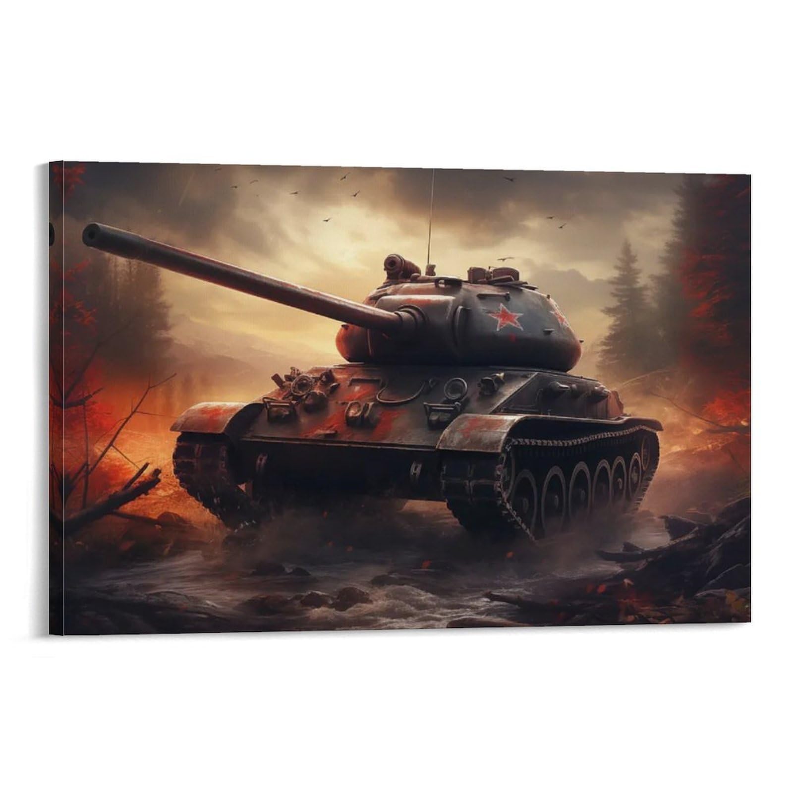 CPLVKWRQJ Tank Single Piece WWII Tank in Battle Scene Framed Wall Art - Office Canvas Print Fade Resistant Wall Focal Art Decor 20x30inch(50x75cm)