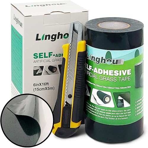 Cinta de Costura de Césped Artificial de Doble Cara 6" x 16' Cinta de Costura Autoadhesiva para Pisos de Concreto y Madera, Patios, Alfombras de