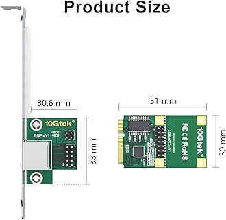 10Gtek Mini PCIe 2.5G Gigabit Ethernet Network Card, 30-cm Cable Length, with LED Light, 30-cm Cable Length