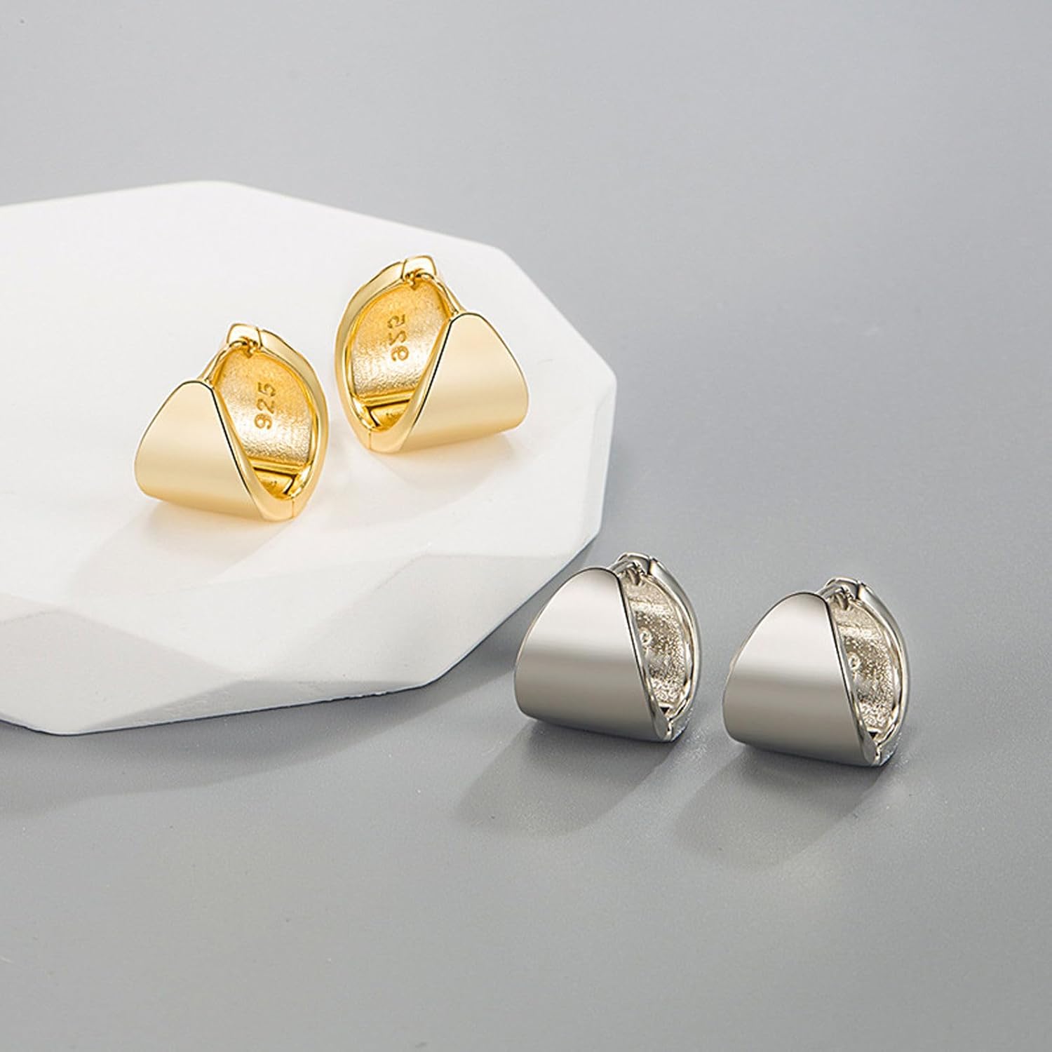 925 Sterling Silver Hoop Earrings Small Chunky Gold/Silver Hoop Earrings for Women Trendy 14k Gold Small Thick Huggie Earrings - Image 6