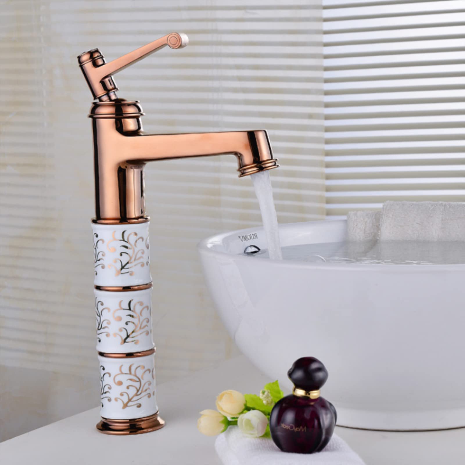 Grifo para lavabo de baño de latón, oro rosa, mezclador de agua para baño, grúa caliente y fría (22)