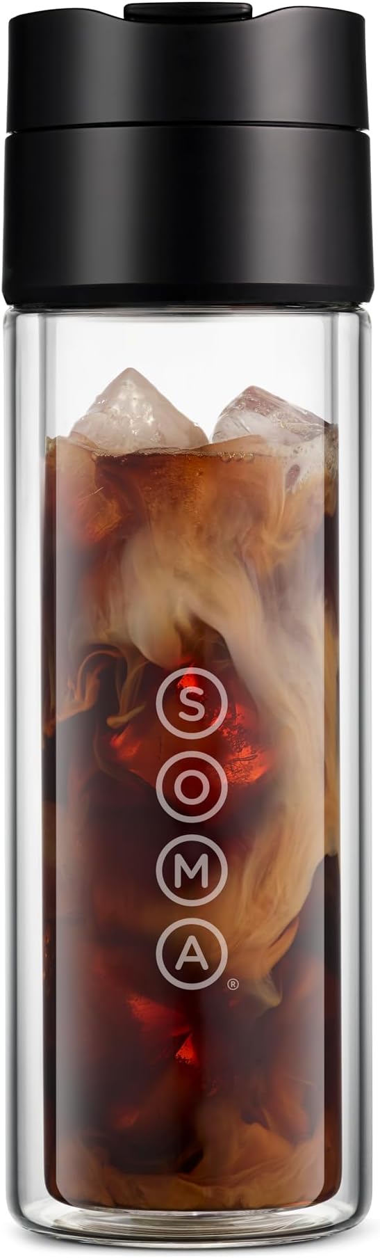 SOMA Double Wall Glass Tea and Coffee Cold Brew Bottle, Black, 12oz (SM18501K)