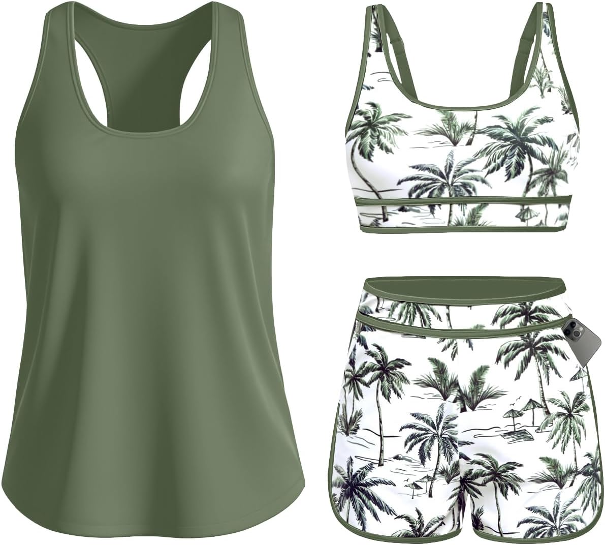 Daci Women 3 Piece Tankini Swimsuits - Tummy Control Bathing Suit Sport Bra Modest 2 Pockets Boyshorts 2026