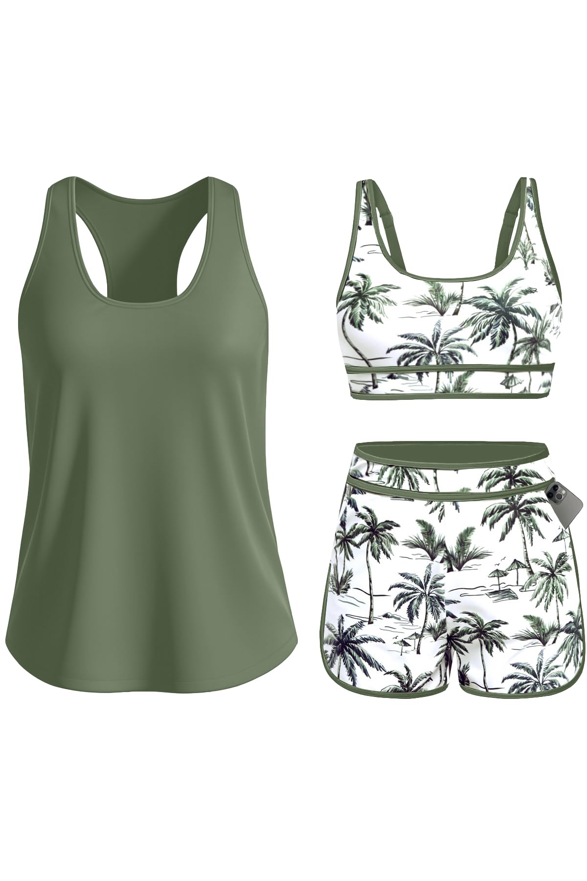 Women 3 Piece Tankini Swimsuits - Tummy Control Bathing Suit Sport Bra Modest 2 Pockets Boyshorts 2026-image-6