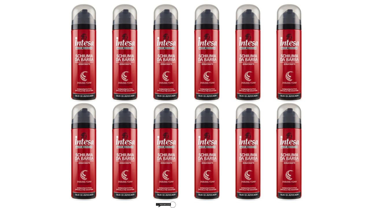12x Intesa Pour Homme Rasierschaum mit Avocadoöl, Feuchtigkeitspflegend, 300 ml,+ Italy Shop Service Kostenloser Schlüsselanhänger