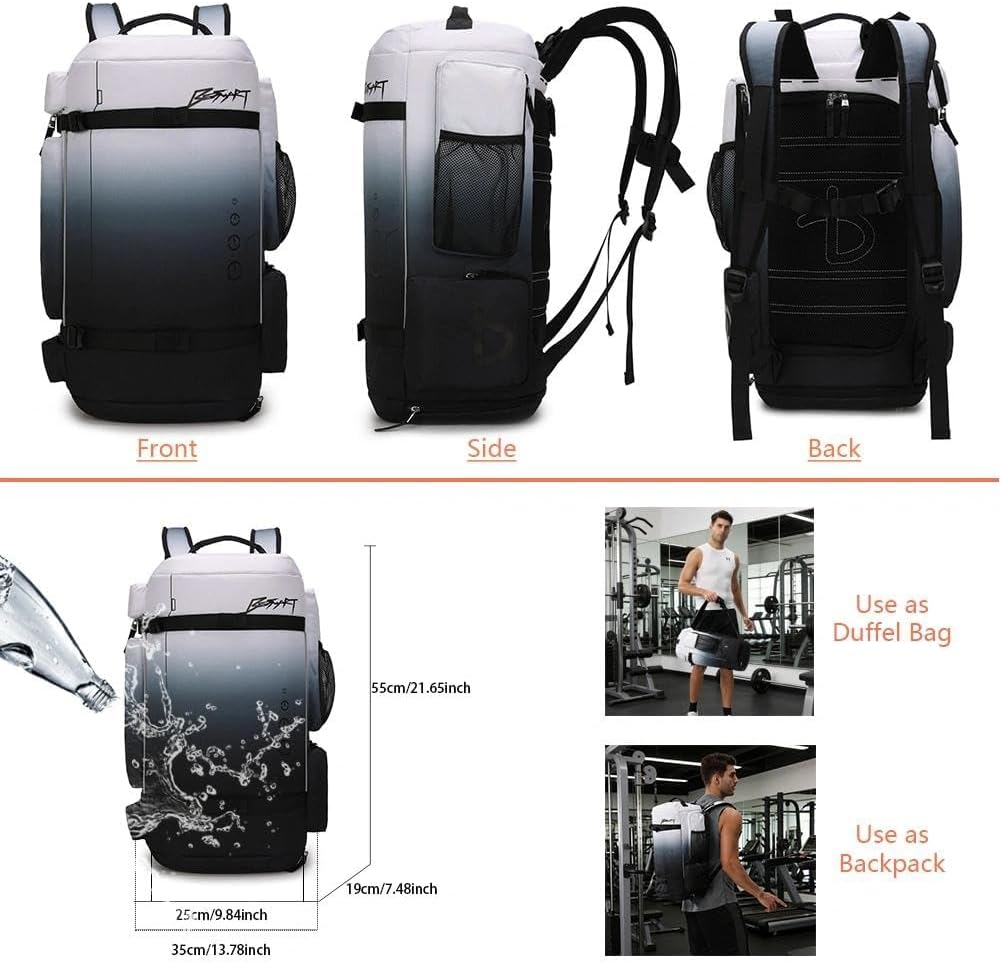 BE SMART 2 in 1 Convertible Gym Duffel Bags with Shoes Compartment - 40L Waterproof Extra Large Workout Backpack for Gym Men, Heavy Duty Sports Duffle Backpacks for Travel, Hiking, Camping, Carry On