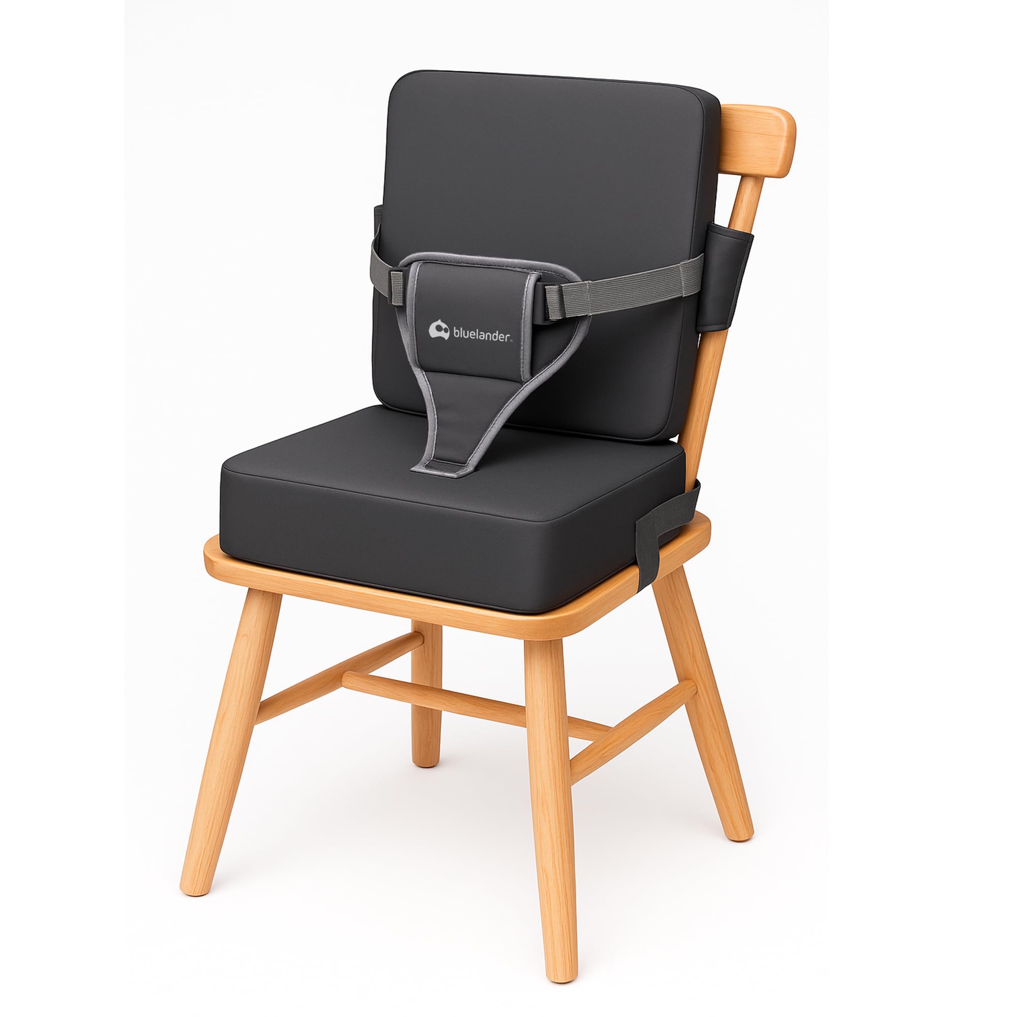 Bluelander Asiento Elevador para Niños, Cojín para Silla de Cocina, Antideslizante, Portátil, con Correa de Seguridad, Fácil de Limpiar, Ideal para Comer o Hacer Tareas (Gris)