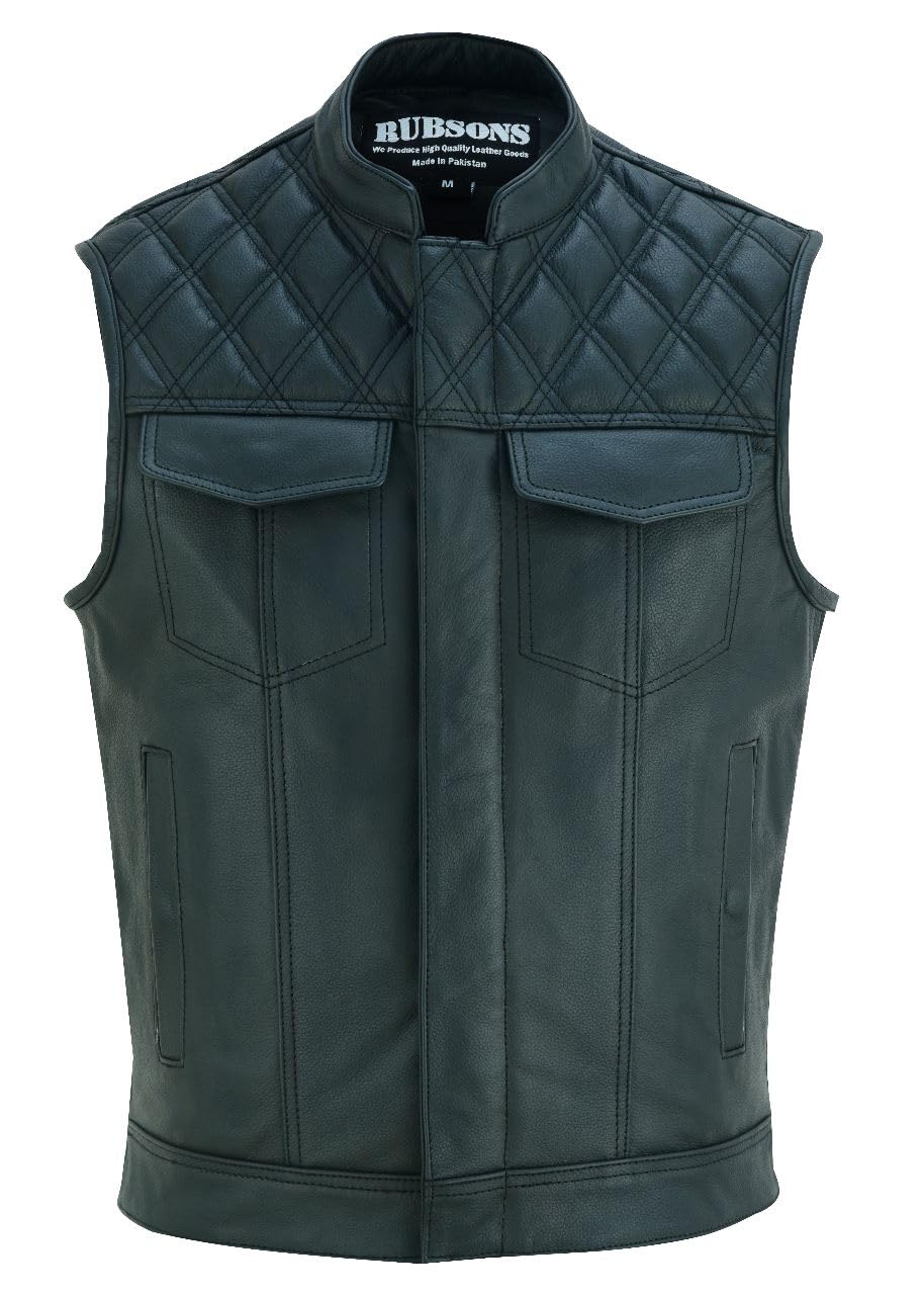 SOA Men's Motorcycle Diamond Stitching quilted Leather Biker Club Style Vest