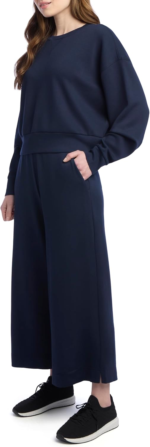 Danskin Women's 2 Piece Pique Luxe Crew Neck Pullover Gaucho Lounge Set