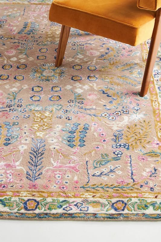 Floral Ivory Pink Color 8 x 10 Ft.Oriental Handmade Tufted & 100% Woollen Rug for Living Room, Bed Room, Guest Room, Home Décor, Personalized Gifts