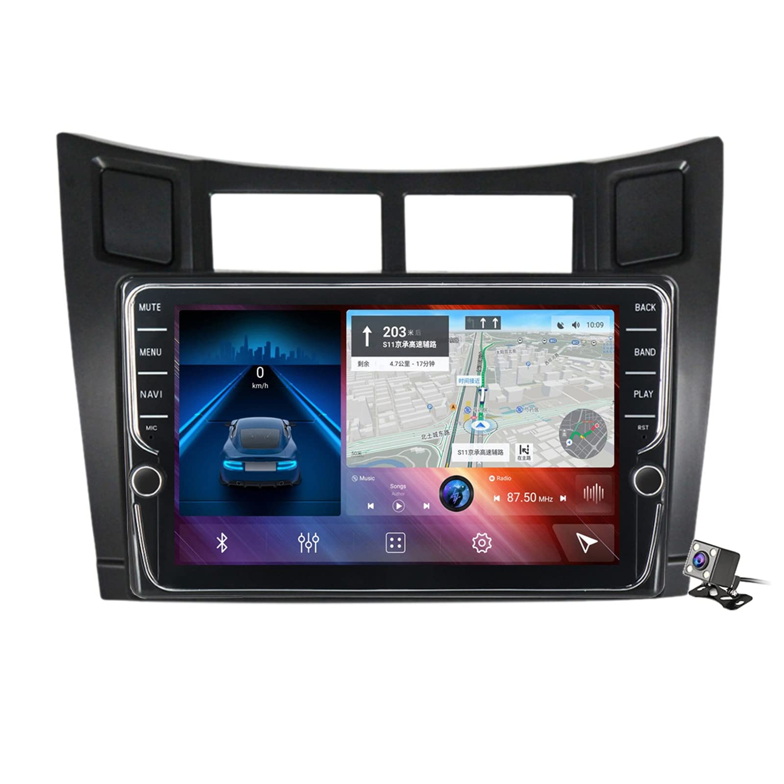 Android 11 Doble DIN en el Tablero Sat Nav Estéreo de Auto para Toyota Yaris XP90 2005-2012 Receptor Multimedia de Pantalla de 9 '' con Carplay Android Auto Bluetooth FM Am RDS Radio por I