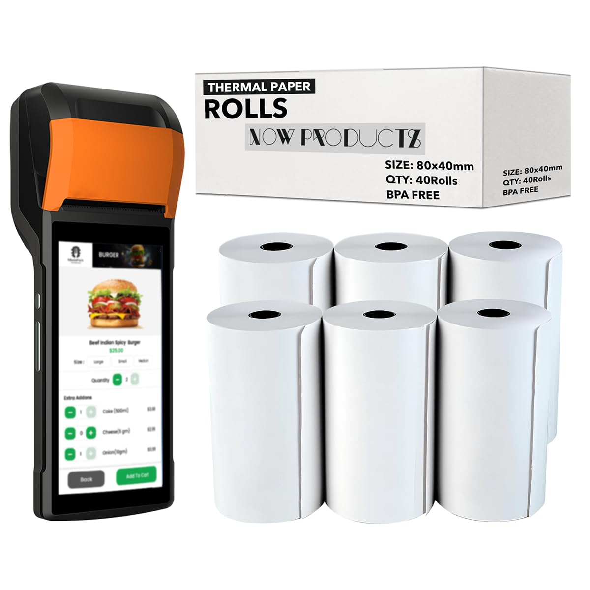 80 x 40 mm Till Rolls BPA Free Thermal Receipt Paper Rolls for Just Eat, Uber Eats & Mobile Card Machines PDQ Credit Card Machines, POS Cash Register (40 Rolls)