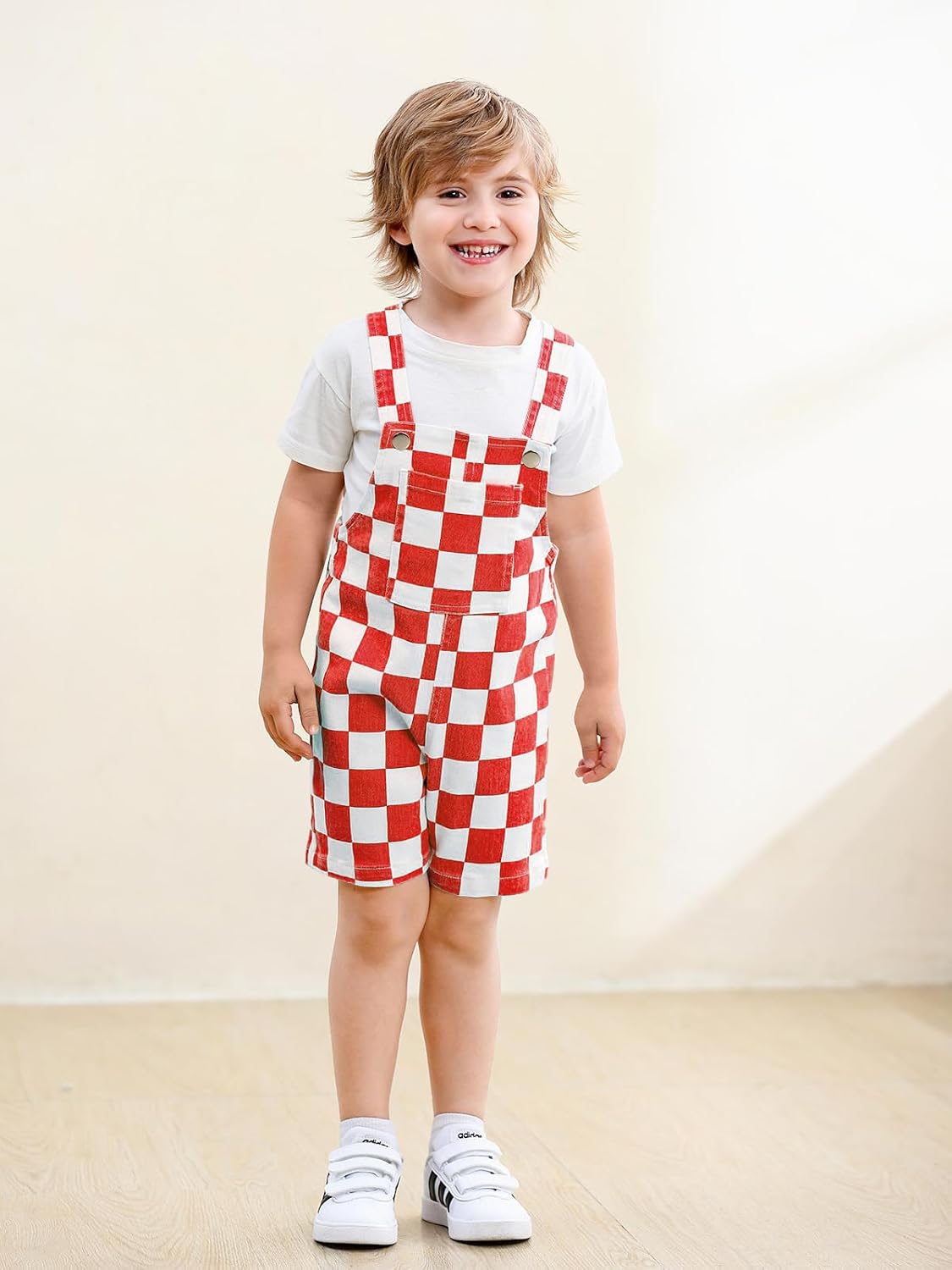 Haloumoning Toddler Baby Boys Checkered Overalls Kids Sleeveless Jumpsuit Shorts Summer Romper with Pocket 9M-8Y