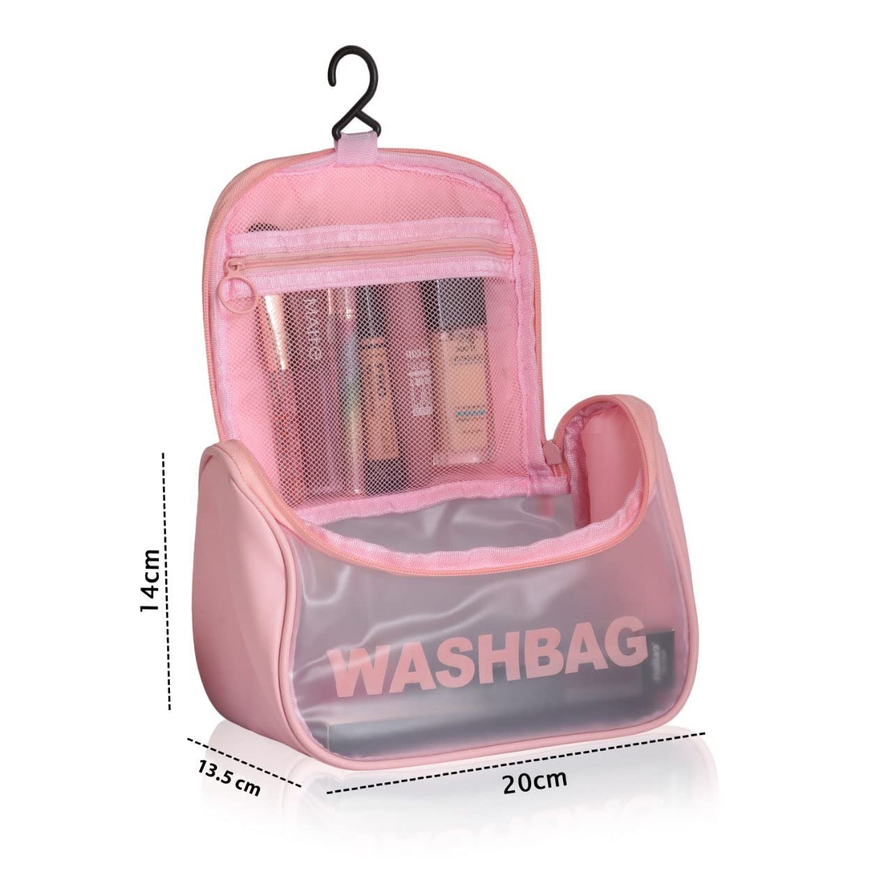 LYDL Transparent Cosmetic Bag with Handle & Hanging Hook,Large Capecity Cosmetic Pocuh for Women,Transparent PVC Cosmetic Bag Pink Makeup Bag 4