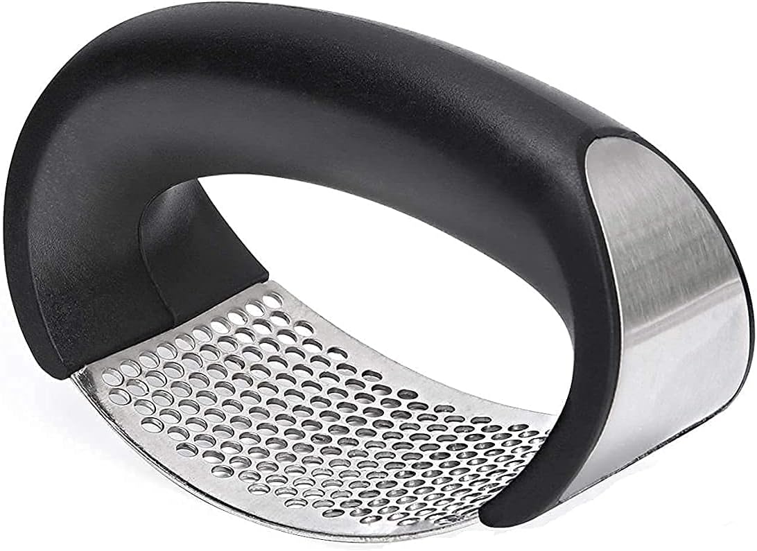 Garlic Press, Stainless Steel Kitchen Garlic Crusher, Kitchen Gadgets, Kitchen Tool, Kitchen Gadgets Garlic Chopper with Ergonomic Handle (Black)