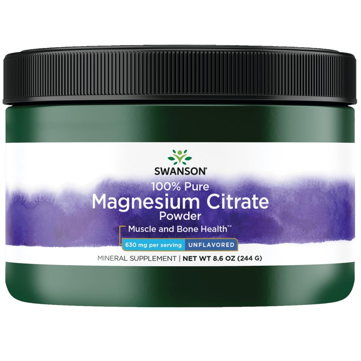 Swanson 100% Pure Magnesium Citrate Powder, Unflavored, 630 mg, 8.6 oz
