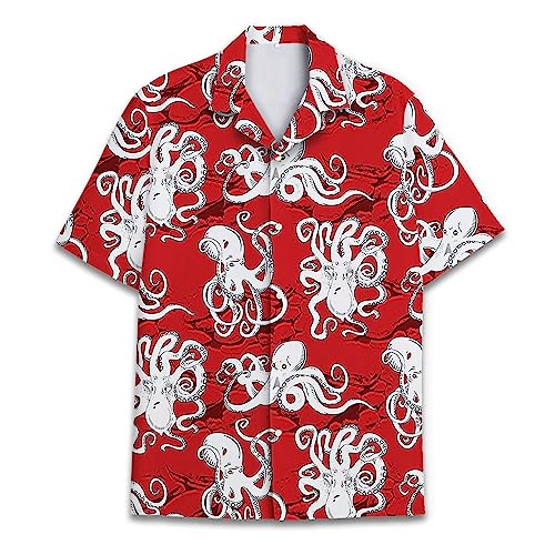 Vintage Version Camiseta de manga corta con botones de manga corta para Halloween, diseño hawaiano, con flores tropicales, Pulpo 1, Large