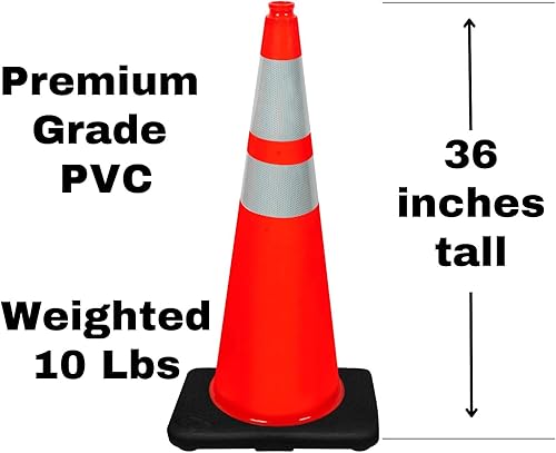 Miniatura 5 de Conos de seguridad de tráfico de PVC naranja de 36 pulgadas con base negra resistente y collares reflectantes de 6 pulgadas + 4 pulgadas para conos