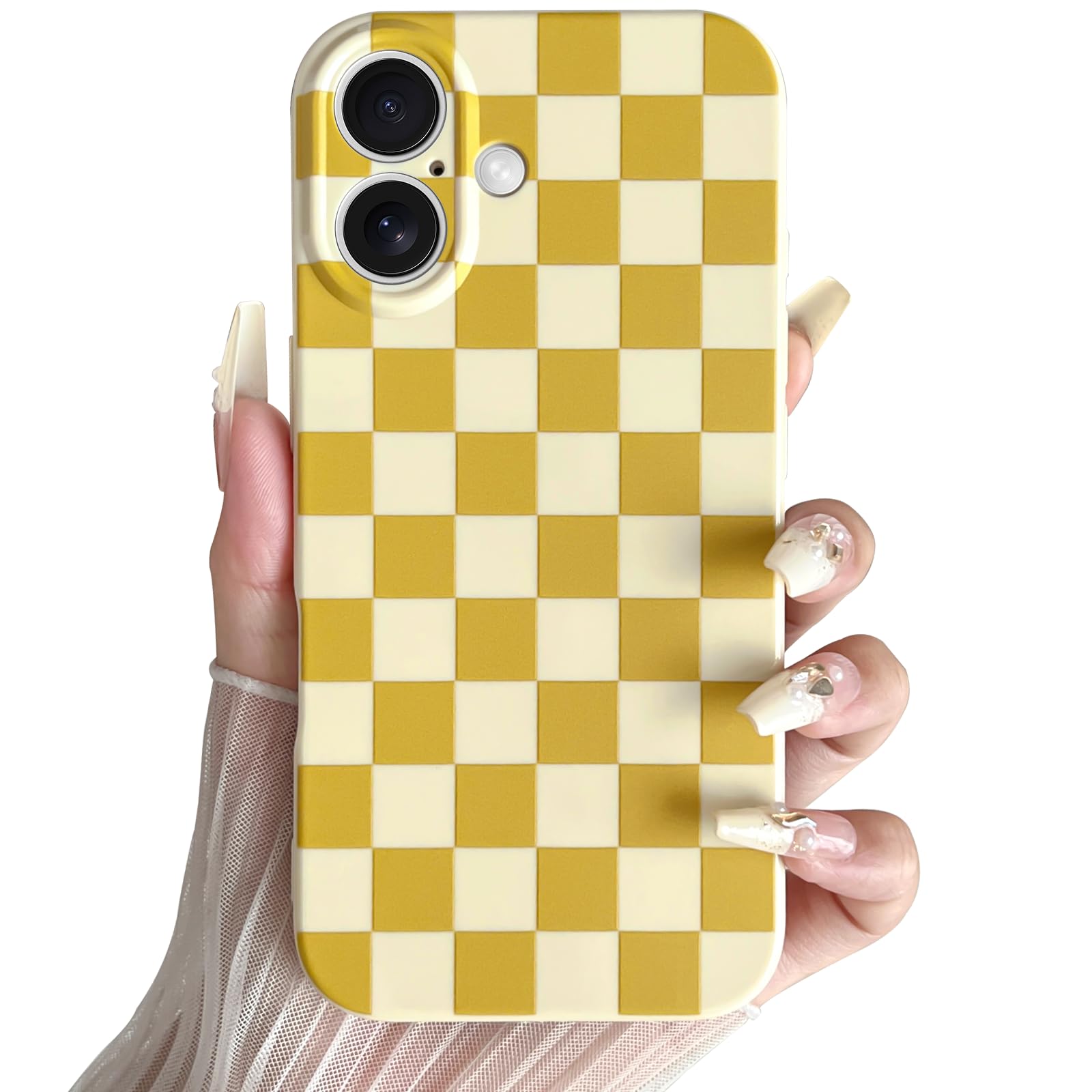 Skyseaco Compatible with iPhone 16 Case Cute Checkerboard Checkered Pattern Design Soft Slim TPU Phone Case Shockproof Full Camera Protection for