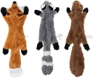 Plush Dog Toys Set - Squirrel, Raccoon, Fox - 18 Inch, 3 Packs - Stuffing Free, Squeaky for Small & Medium Dogs