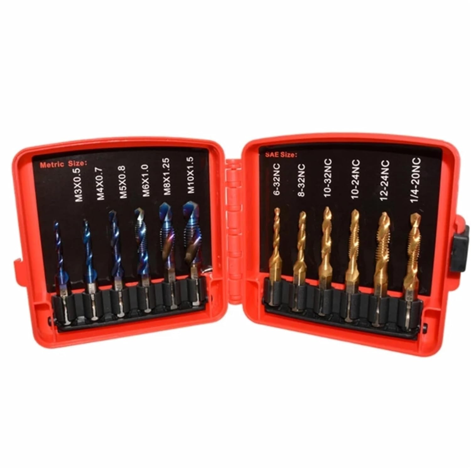 Tap Set, 3-in-1 Titanium Coated Screw Tapping Bit Set Pack of 13 Multiple Sizes(A)