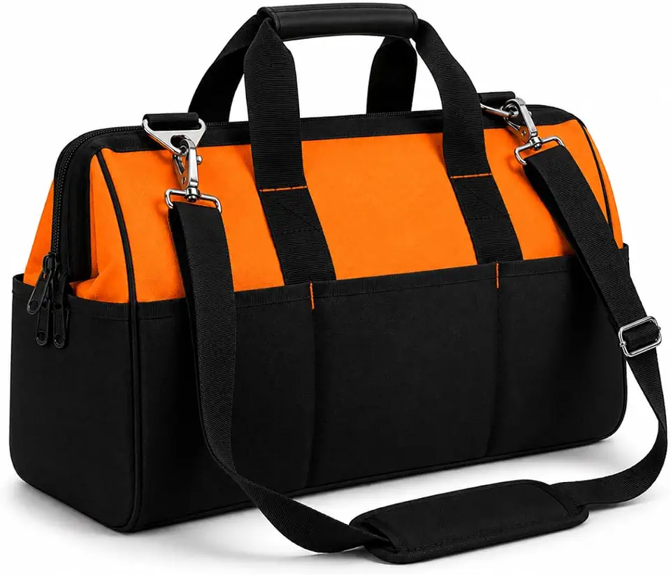 BiggDogg Bolsa de Ferramentas Profissional, Preto e Amarelo, Poliéster Resistente à Água, 45x30 cm, 6 Compartimentos, 25 Peças (Laranja)