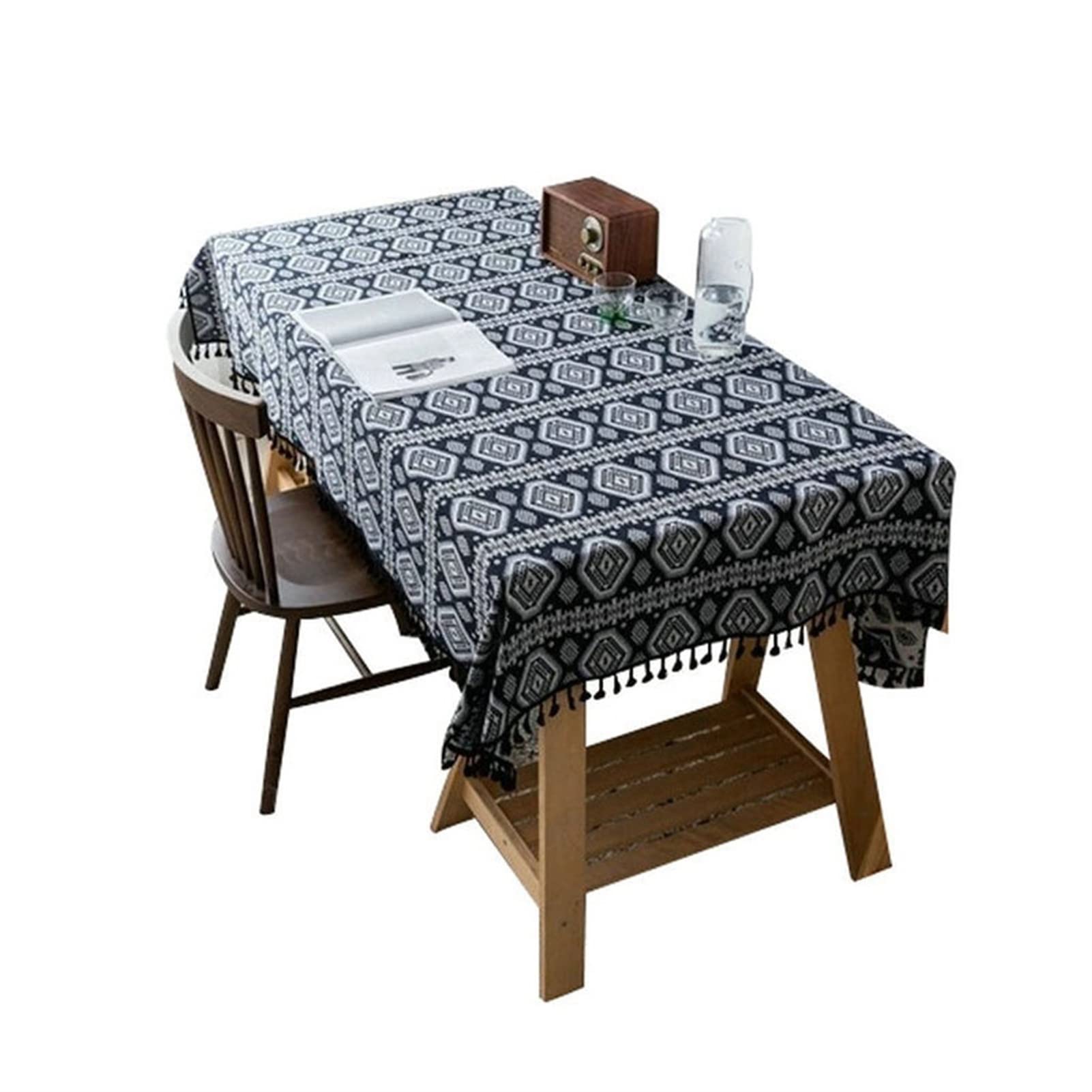 Nappe de style ethnique boho lavable pour table rectangulaire de salle à manger