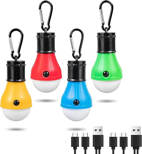 Miniatura 9 de Jarxin Linterna LED de campamento recargable por USB, luces de tienda de campaña al aire libre para acampar colgando, niños con gancho de clip,
