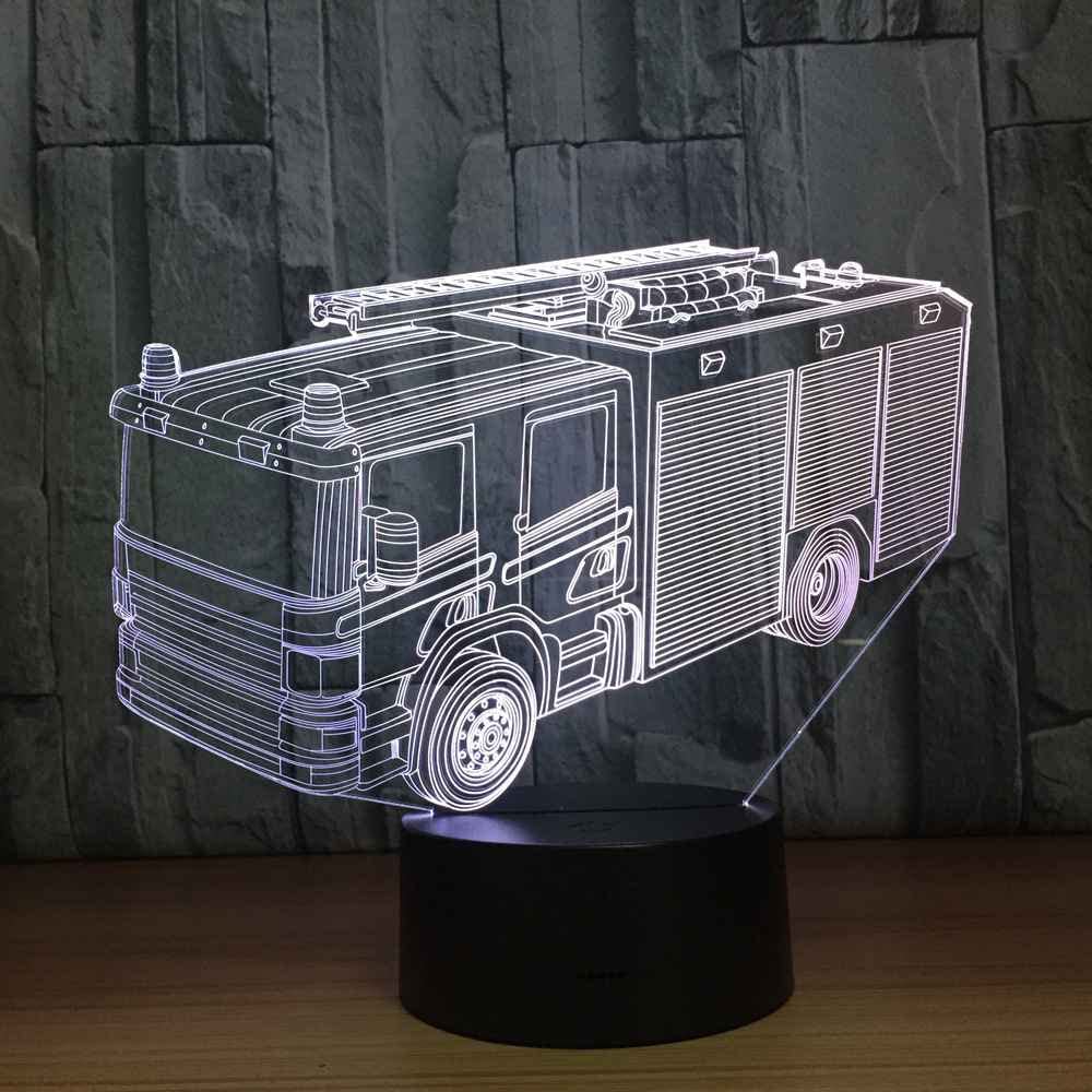 Lampada 3D Camion Dei Pompieri, Luce Notturna LED Con Telecomando E Touch, 16 Colori, Regalo Bambini Compleanno/Natale