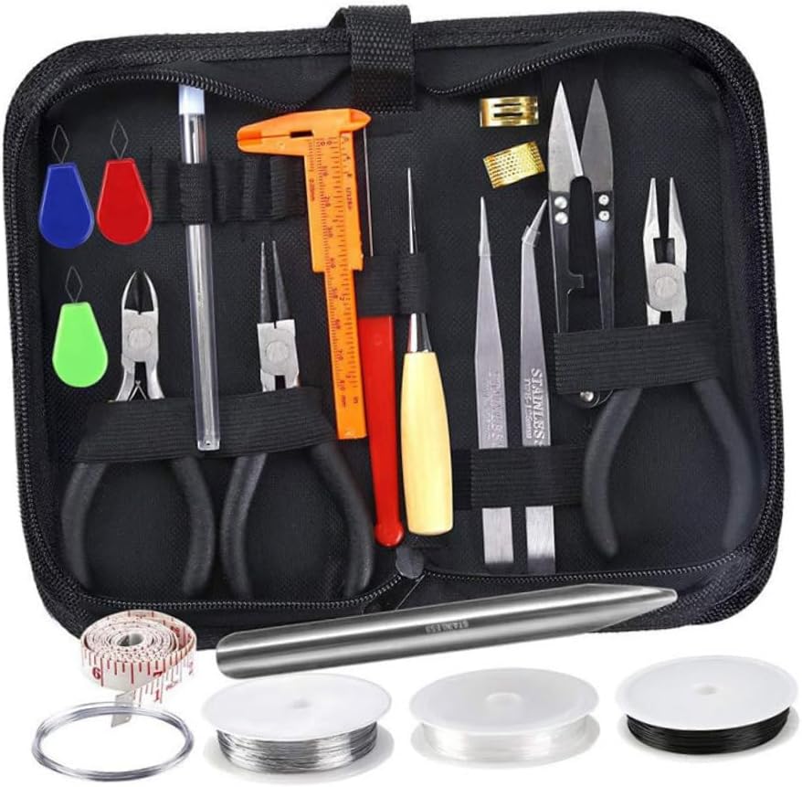 TEHAUX 27pcs Jewelry Accessories Parts Needle-Nose Plier Safety Scissor Tweezer Wire Set for DIY Beading Bracelet Necklace