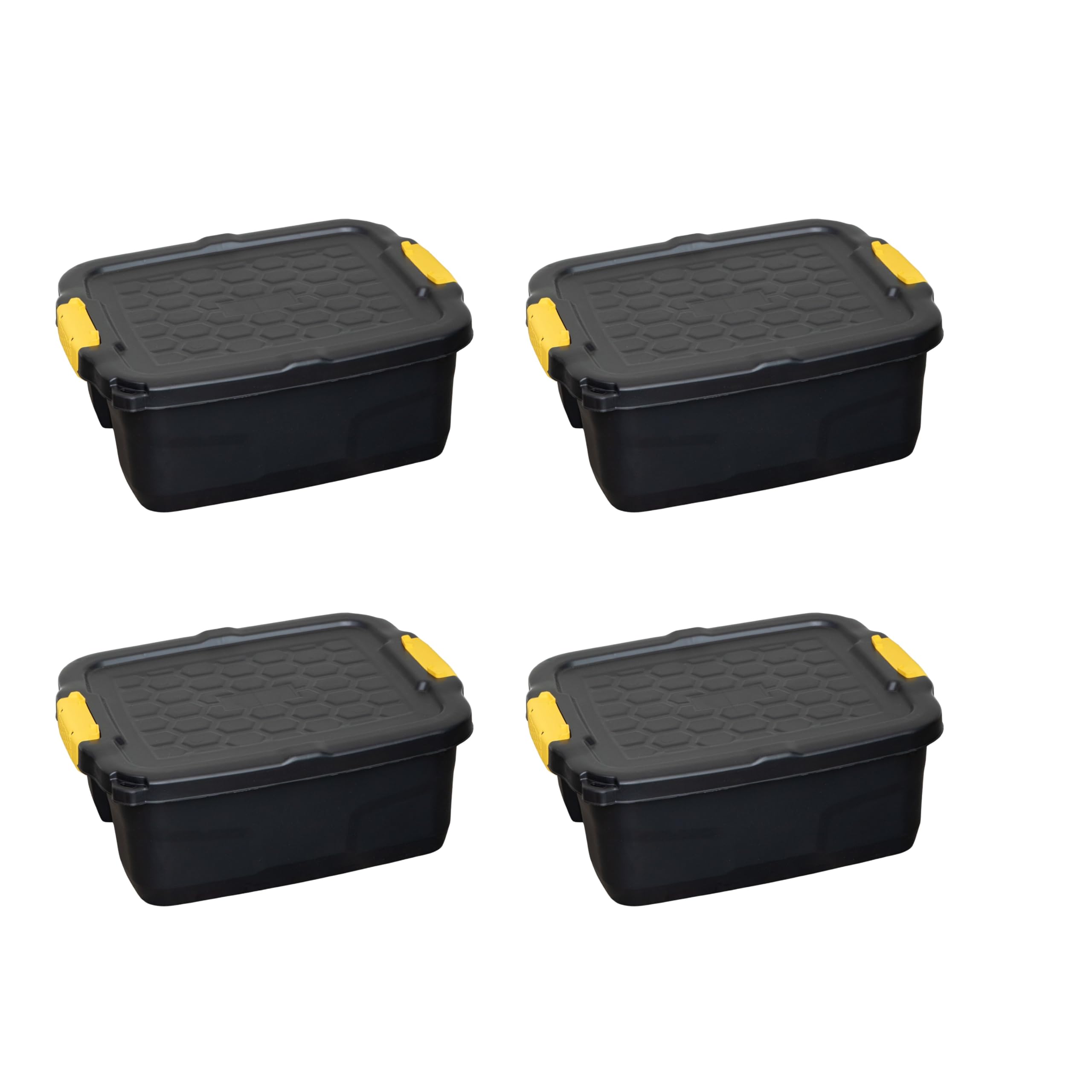 Samuel Alexander Black 4 X 24L Heavy Duty Storage Boxes, Sturdy, Lockable, Stackable And Nestable Design Storage Chests With Clips In