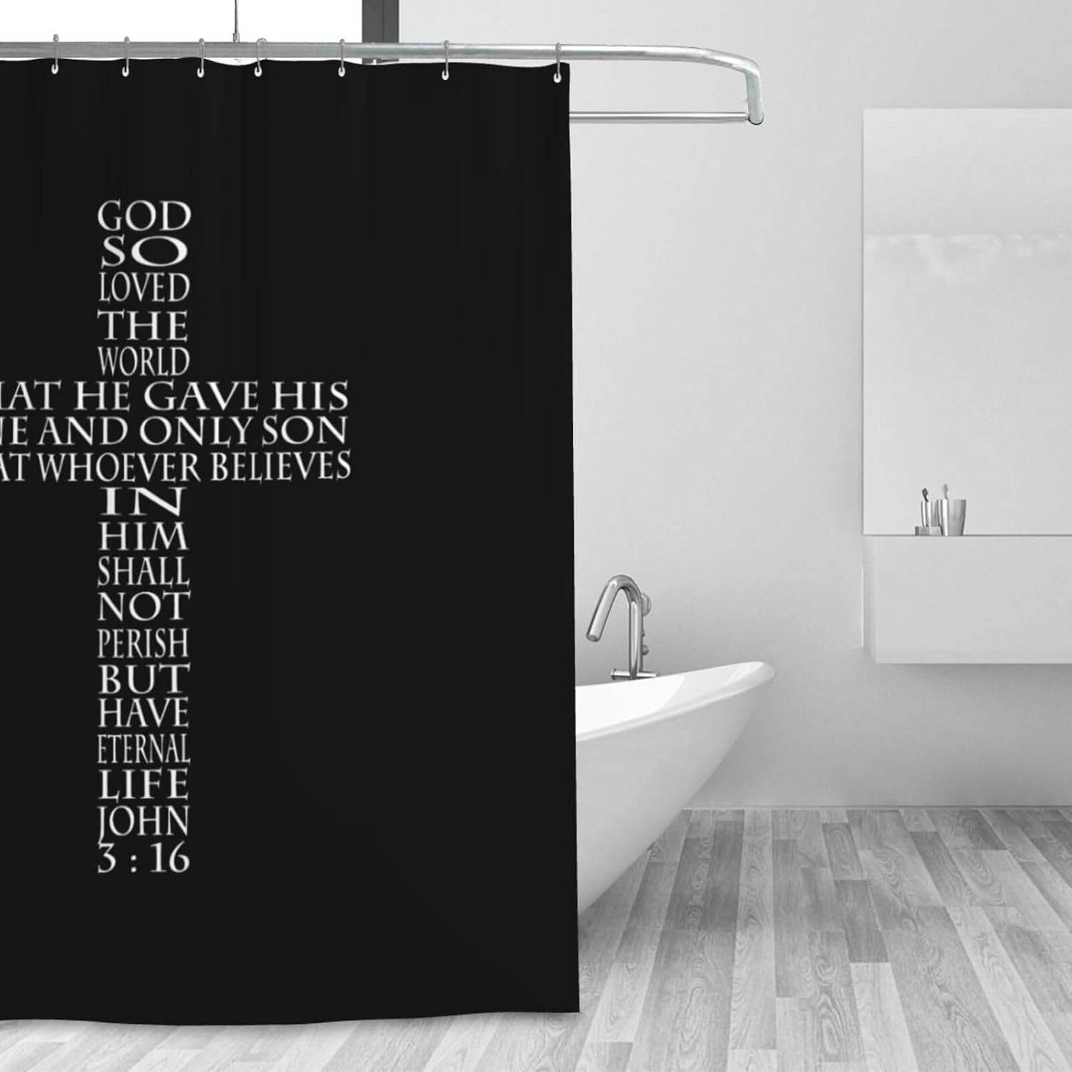 John 316 Cross Jesus Christ God Bathroom Fabric Shower Curtain with 12 Buckles and Hooks, 72x72 Inches for Bathroom Use