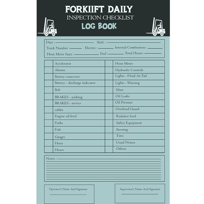 Buy Forklift Daily Inspection Checklist Log Book Forklift Operator