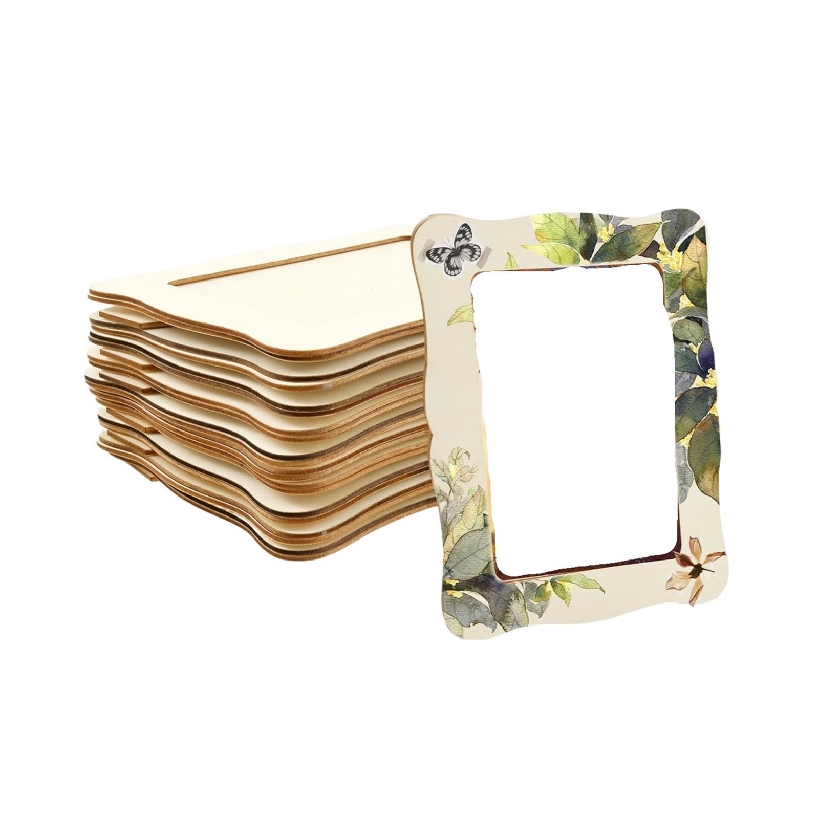 10 Pcs Unfinished Wooden Frames Wavy/Rectangle Photo Holder Painting Crafts Display Stand Home Office Desktop Decor for Wall & Tabletop Display(Wavy-shaped)