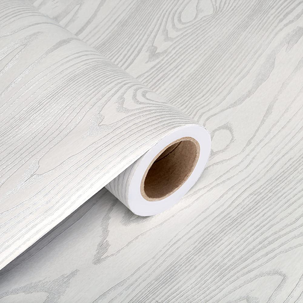 Guest Ruyunlai Wallpaper Peel and Stick, Self Adhesive Wallpaper Silver Sandalwood Vinyl Film Easy to Clean for Wardrobe Table Door Living Room Stickers Wallpaper 0.61 m X 10 m