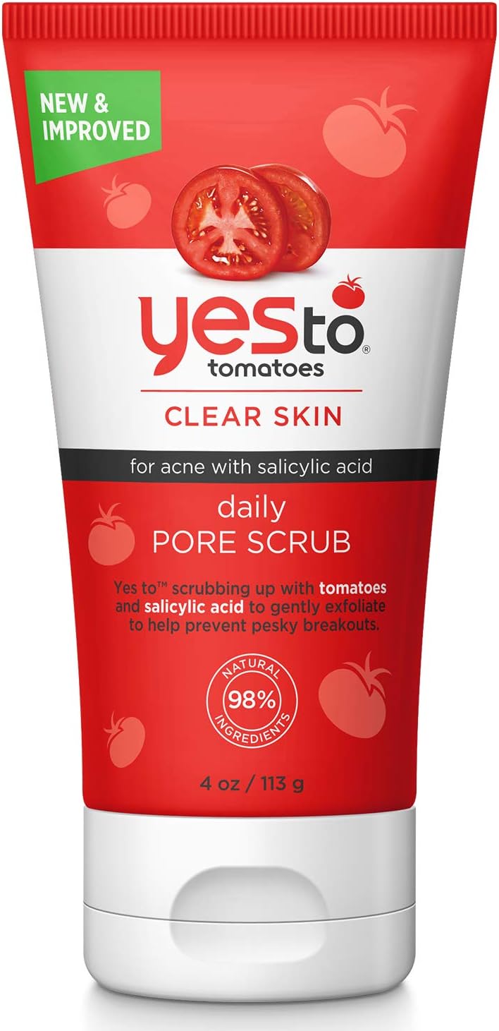 Yes To Tomatoes Daily Pore Face Scrub - Salicylic Acid Help Reduce and Clear Blackheads Bamboo Exfoliating Facial Scrub for Clear Skin | 4 Ounce, hhh-kyyy-tra-rat7419