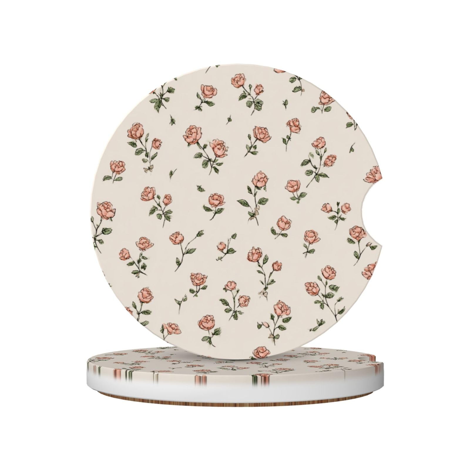 Small Soft Pink Rose Ceramic Coasters,2pcs